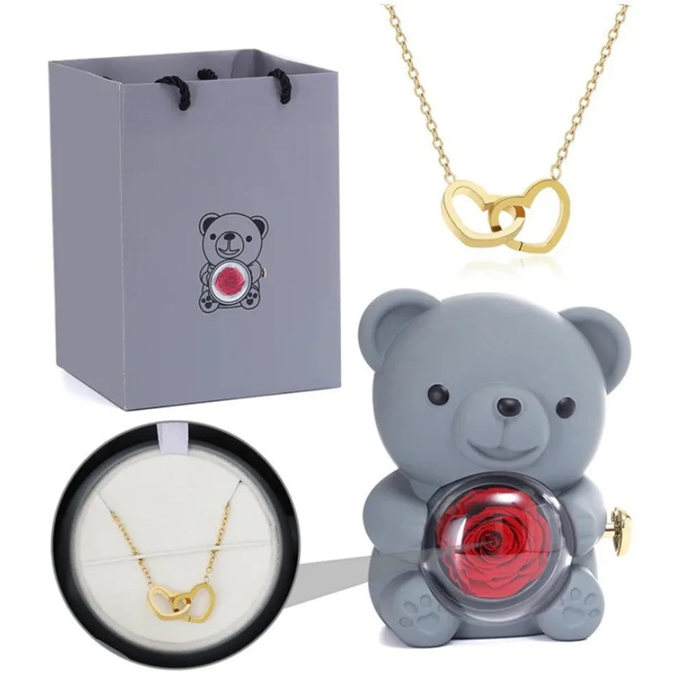 Teddy Bear Rose Jewelry Box