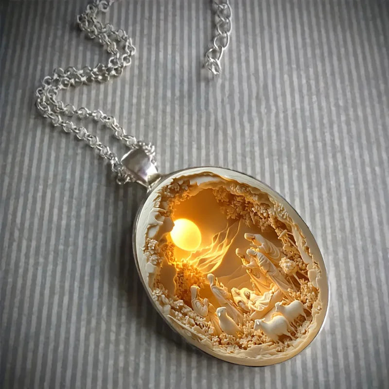 Oval Glass Alloy Pendant Necklace Gift