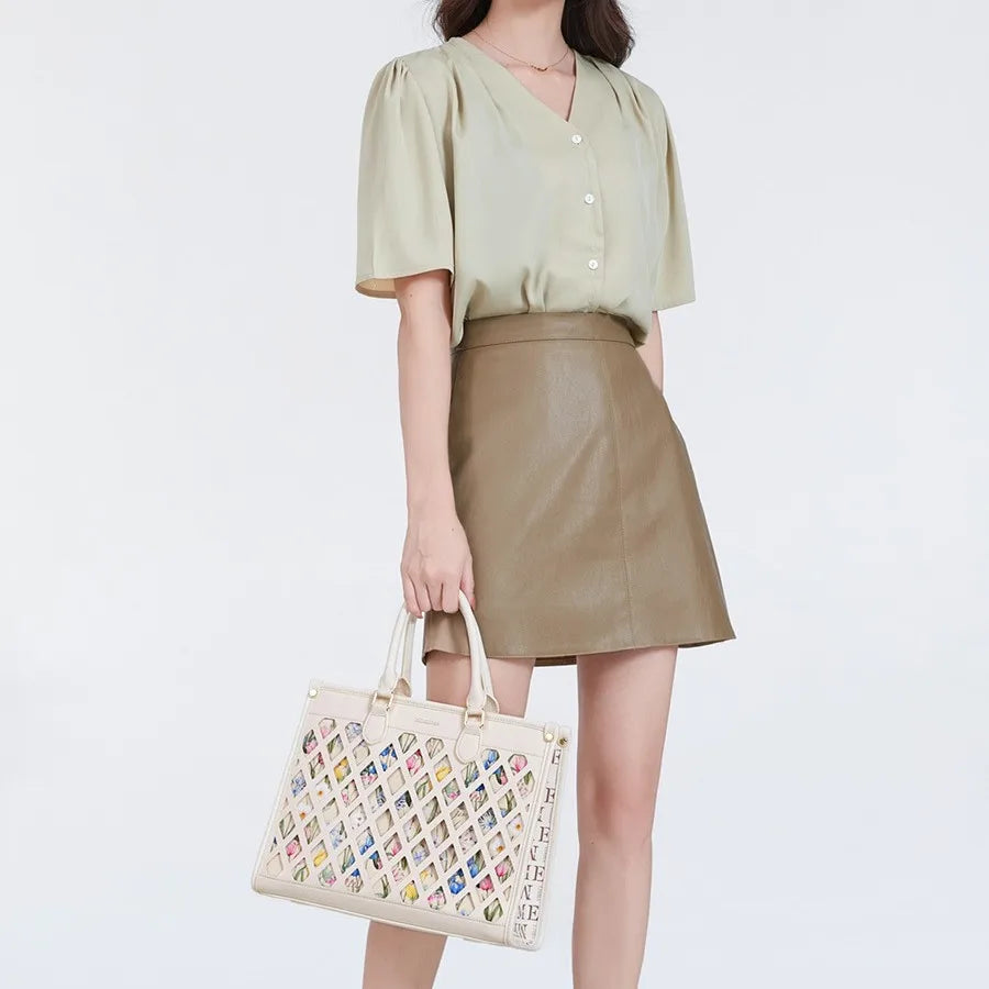Floral Hollow Shoulder Tote