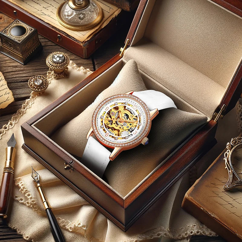 Women's Rose PU Leather Mechanical Watch