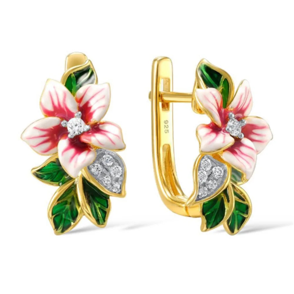 Flower Leaf Ring Earrings Set