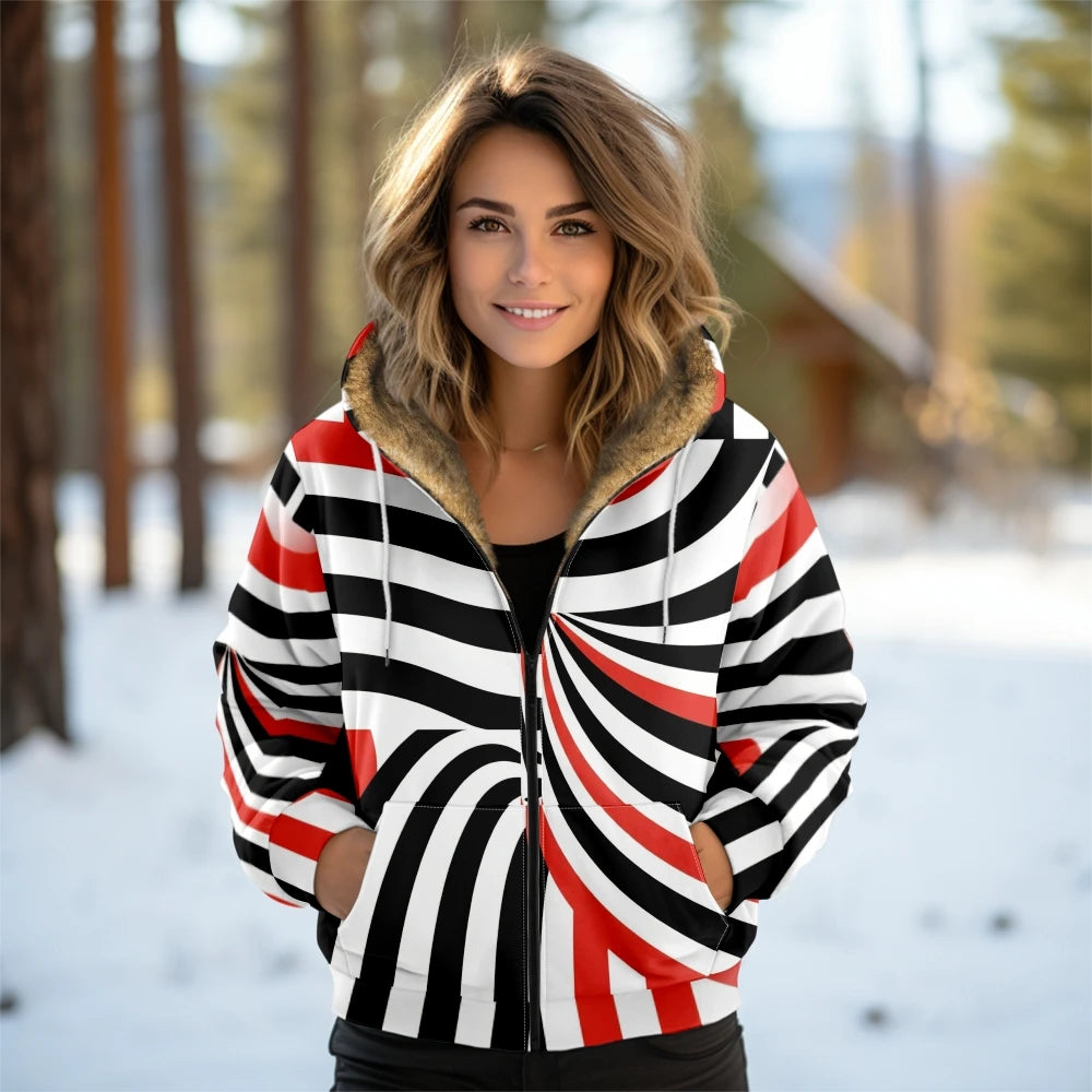 Women's Geometric Hooded Coat