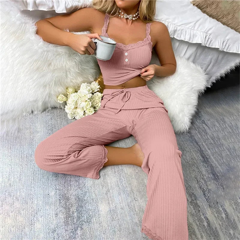 Women's Lace Suspender Trouser Pajama Set