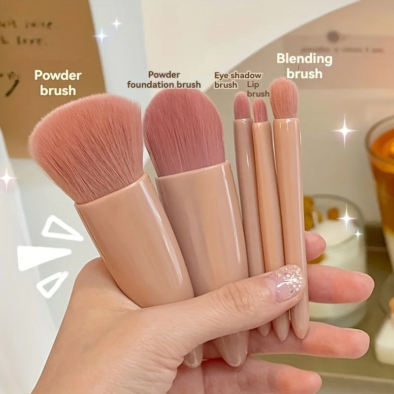 5-Piece Portable Makeup Brush Set Mirror