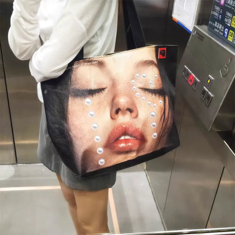 Face Print Large Tote Bag