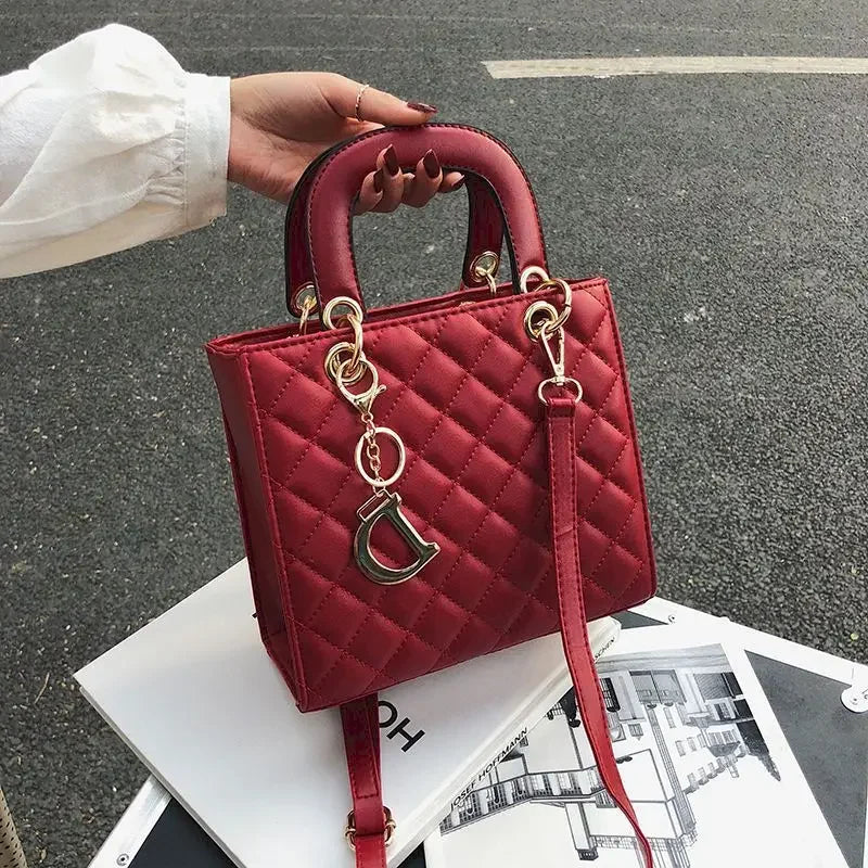 Women's Diamond Grid Top-Handle Crossbody Bag