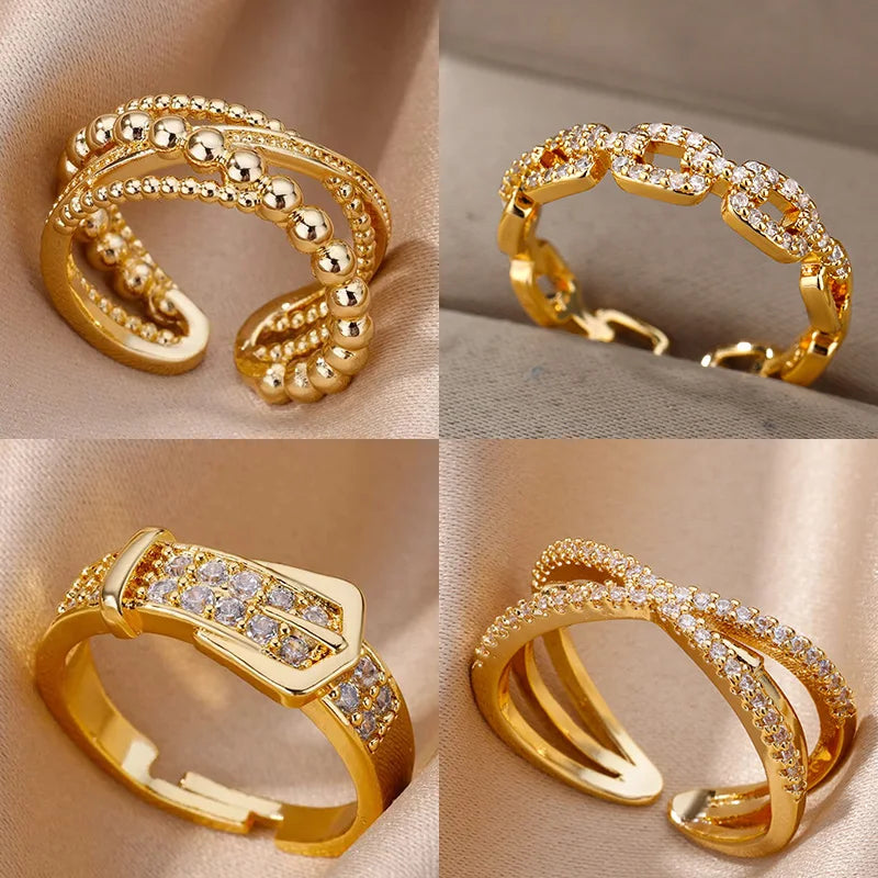Zircon Steel Belt Finger Ring