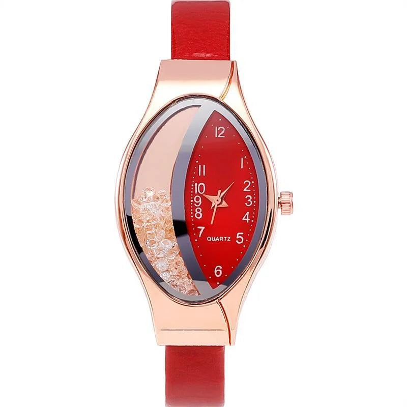 Crystal Oval Dial Leather Watch