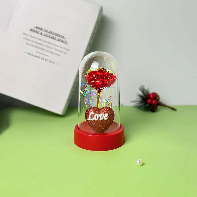 Glowing Rose Plastic Dome LED Decor Gift