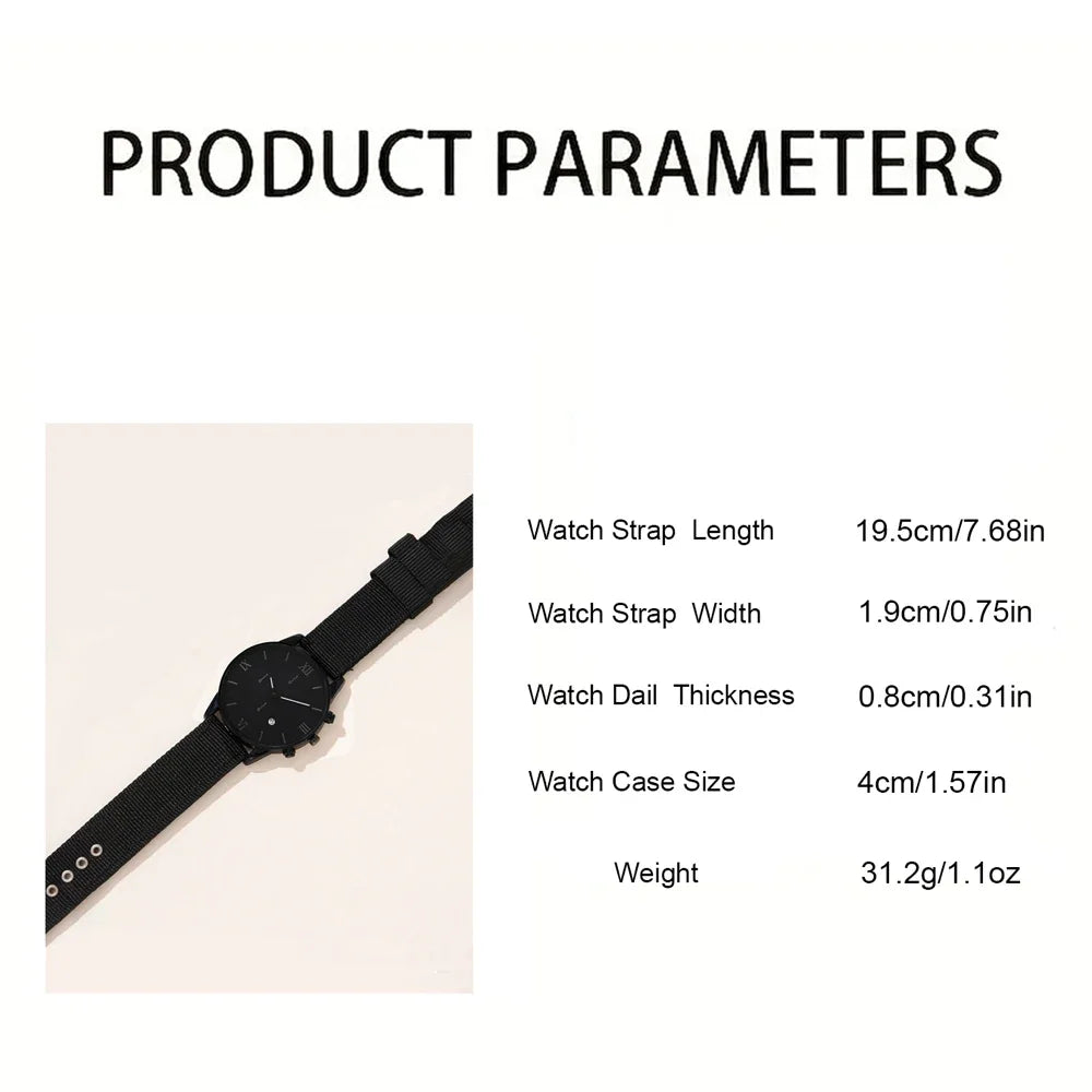 Men's Luxury Black Leather Watch & Bracelet Gift Set