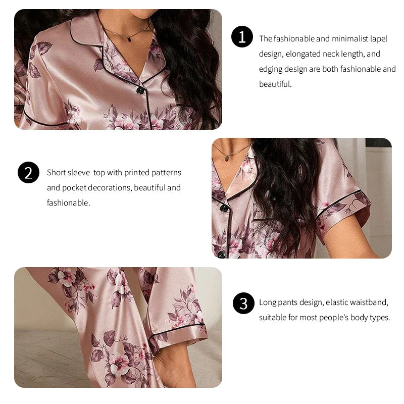 Women's Satin Floral Pajama Set