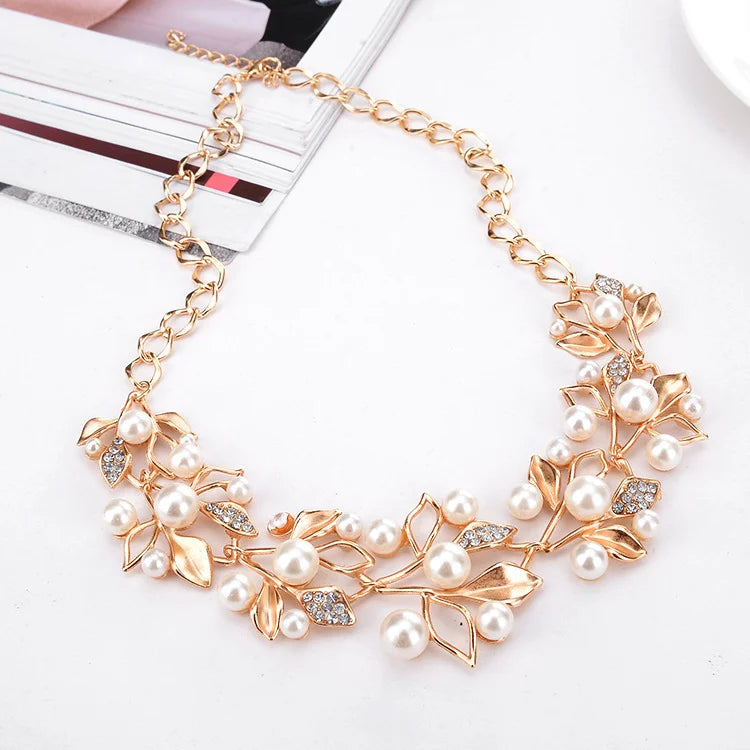 Pearl Diamond Necklace Earrings Set Wedding
