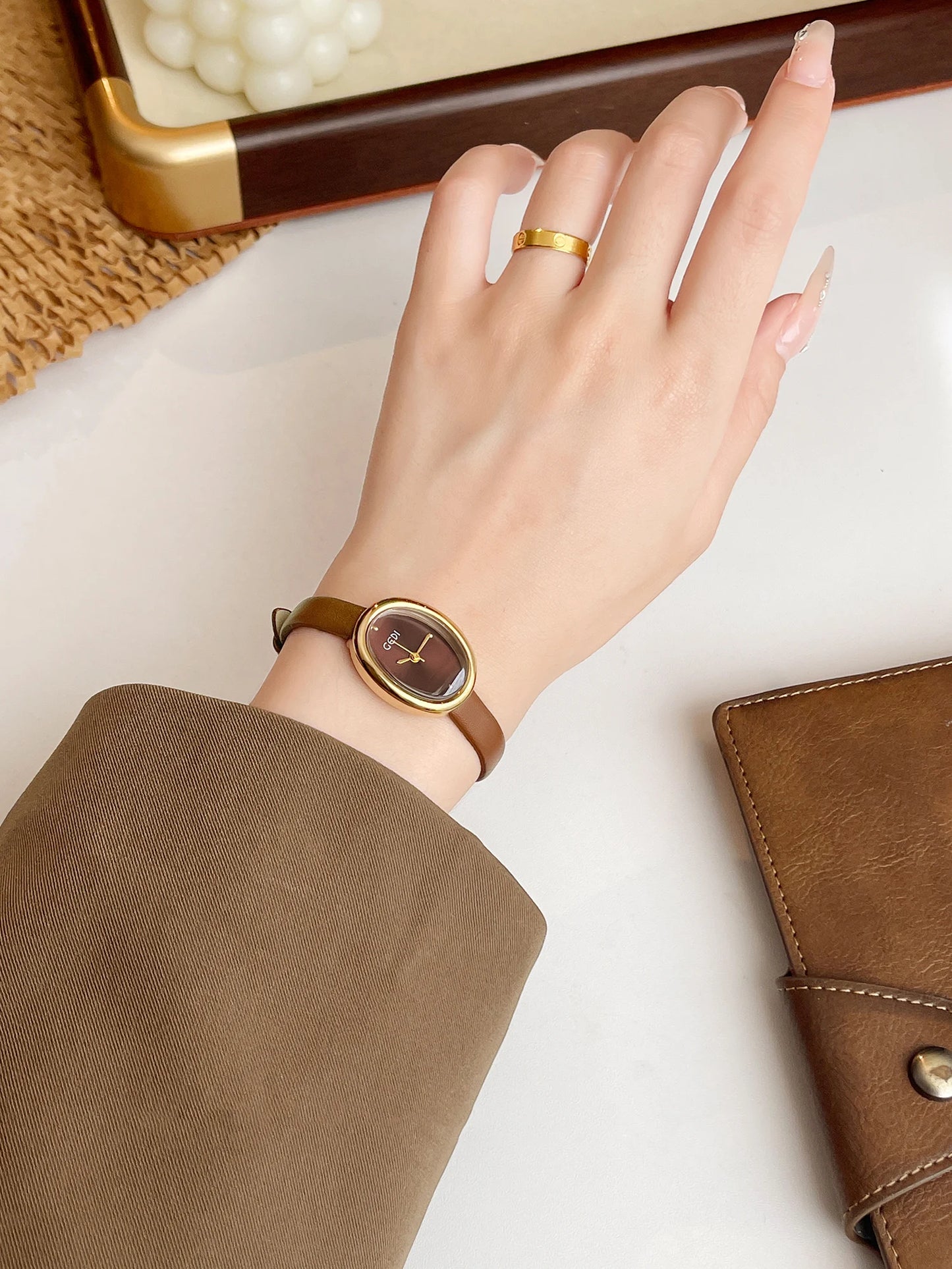 Oval Dial Leather Quartz Watch