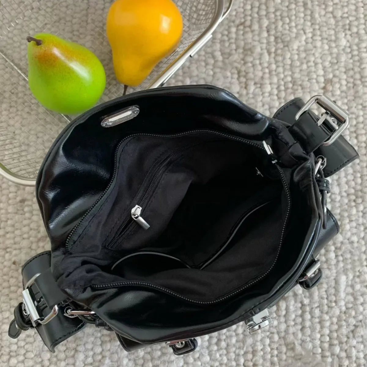 Women's Moto Style Multi-Pocket Armpit Tote