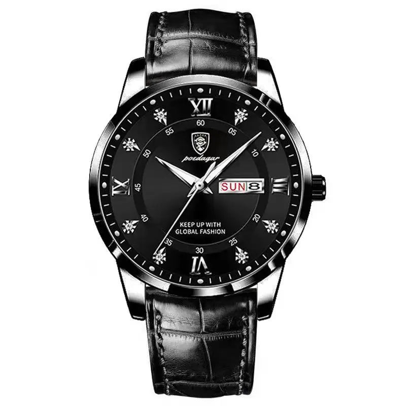 POEDAGAR Leather Quartz Watch