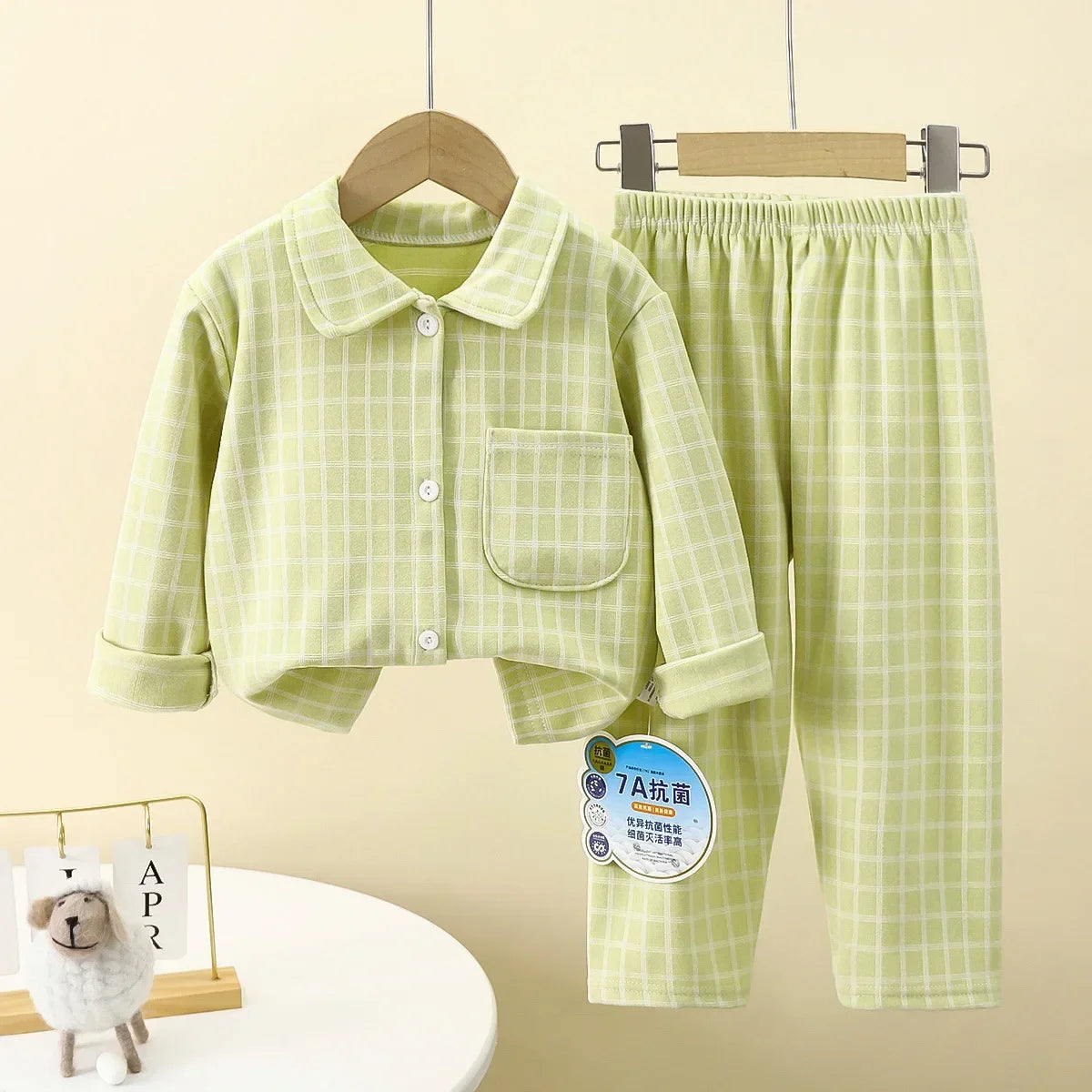 Kids Plaid Lapel Pajama Set