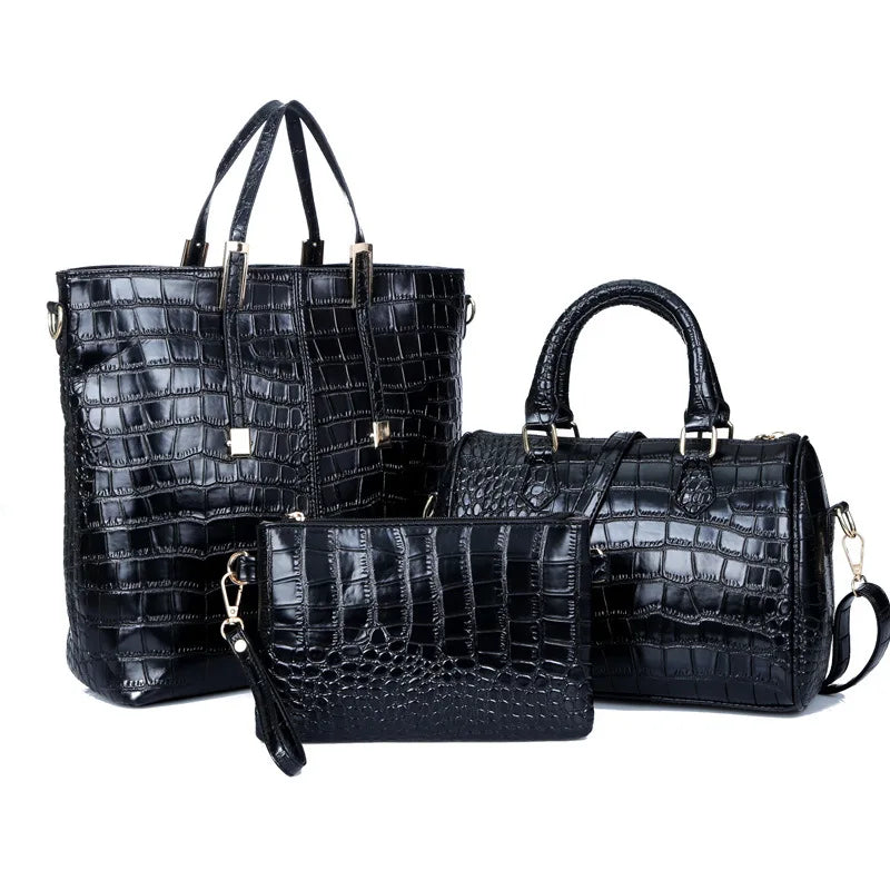 Women's Crocodile PU Leather 3-Piece Bag Set