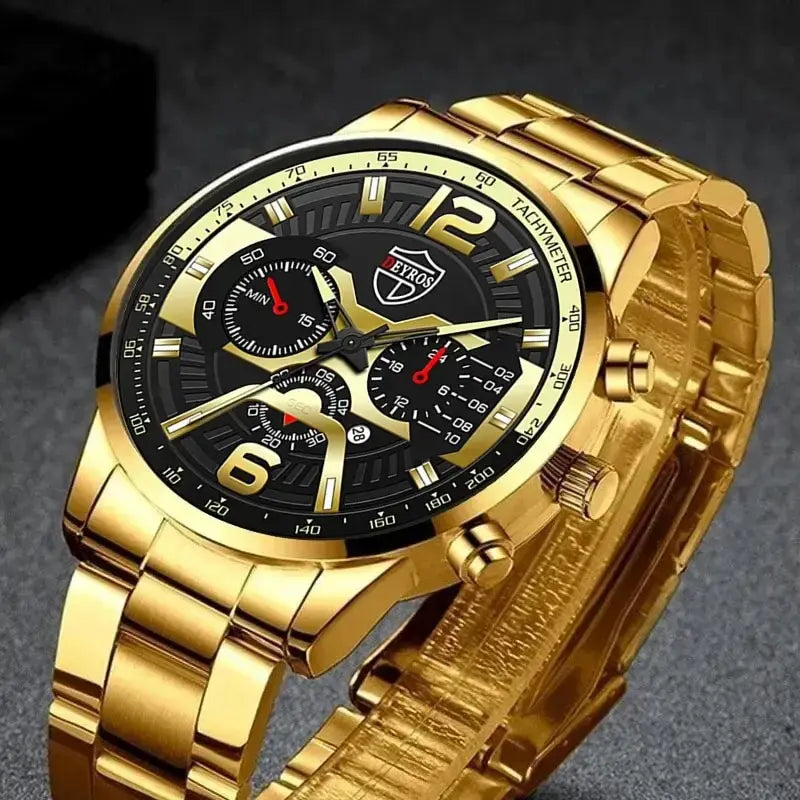 Men's Fashion Watch Set with Necklace & Bracelet (5pcs)