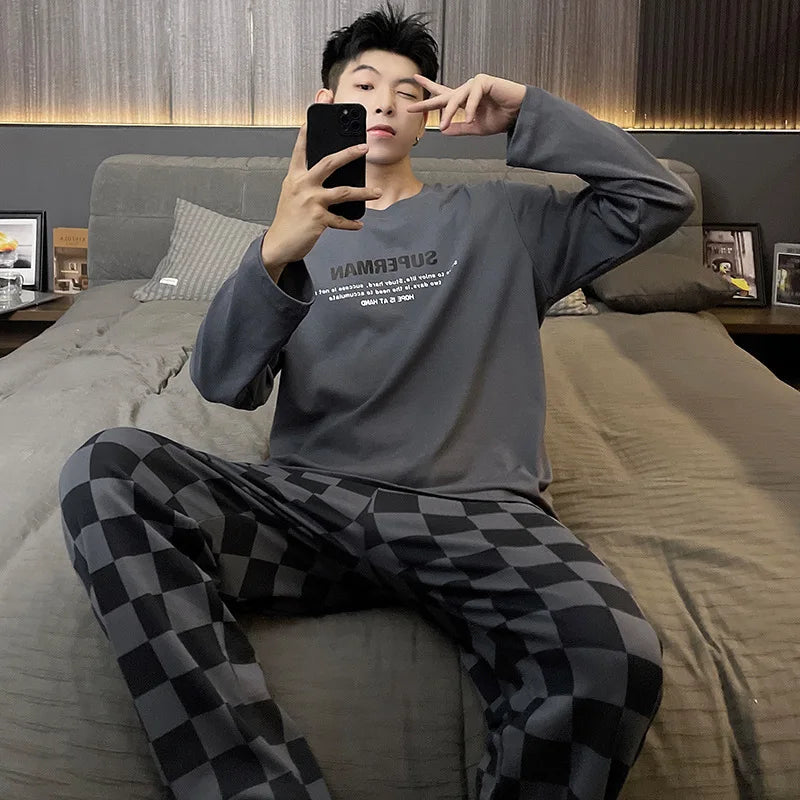Cotton O-Neck Men Pajama Set