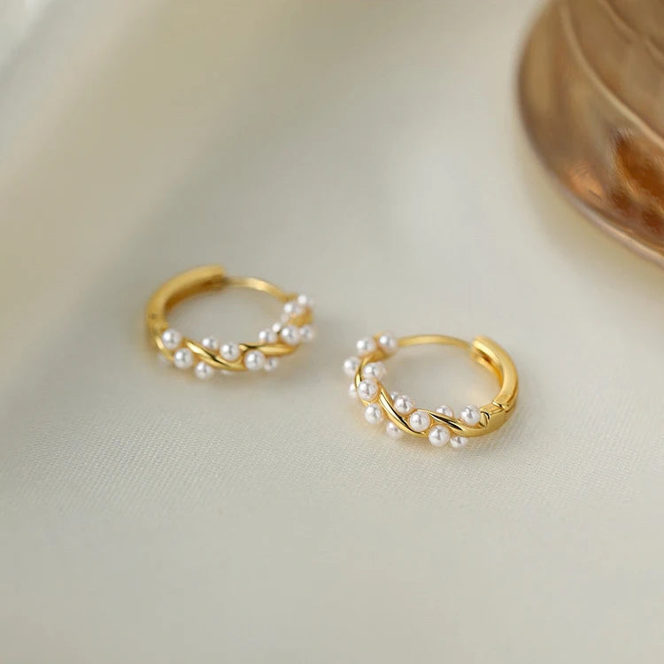 Women's S925 Silver Pearl Hoop Earrings