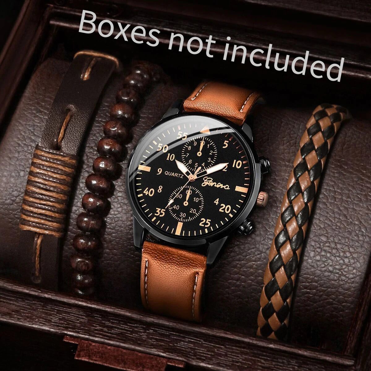 Men's Quartz Watch & Bracelet Set (4-5pcs)
