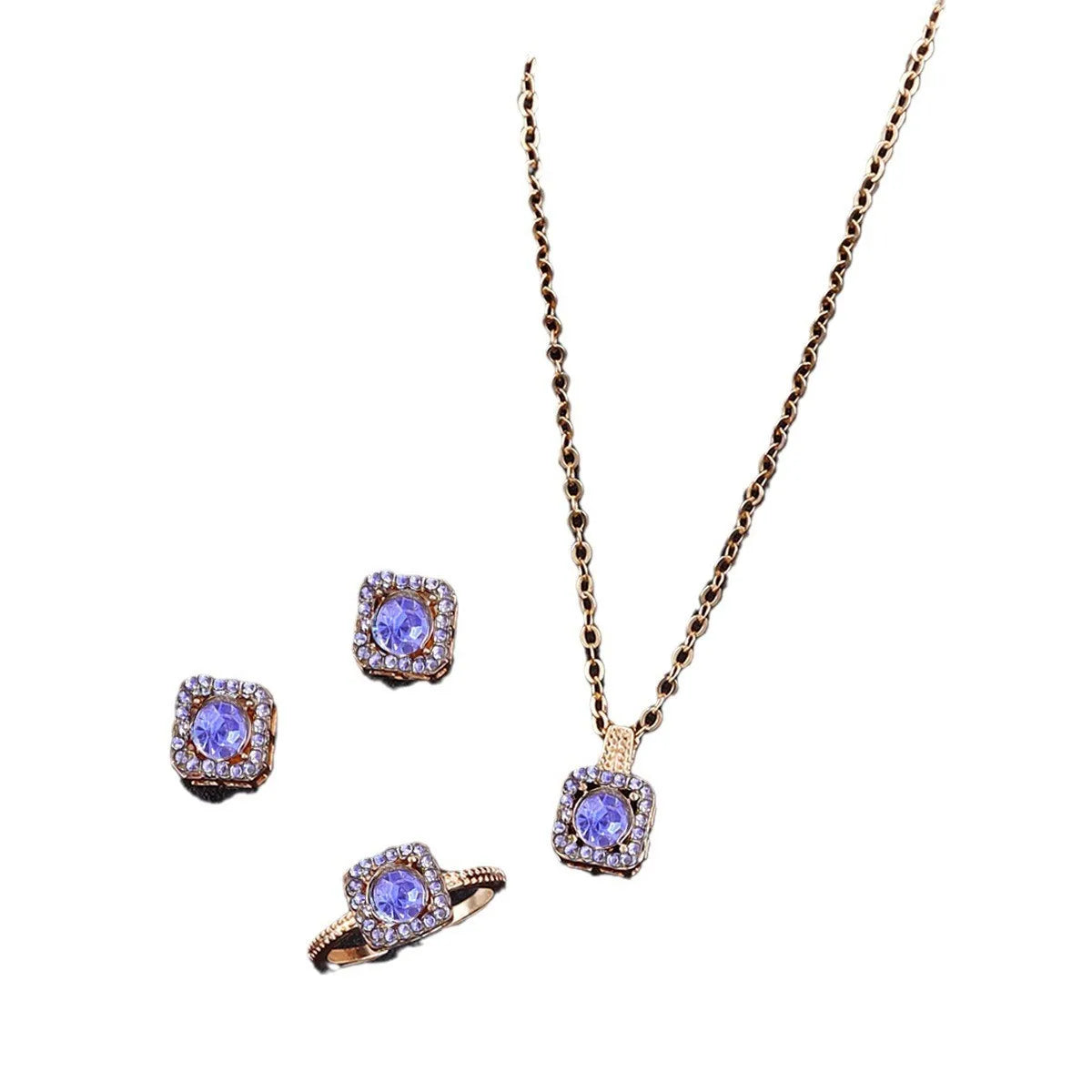Cube Necklace Earring Ring Set