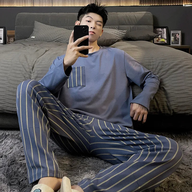 Cotton O-Neck Men Pajama Set