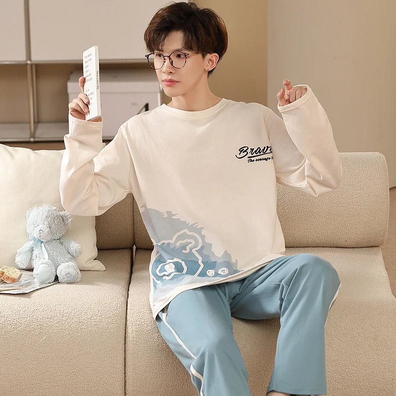 Cotton O-Neck Men Pajama Set