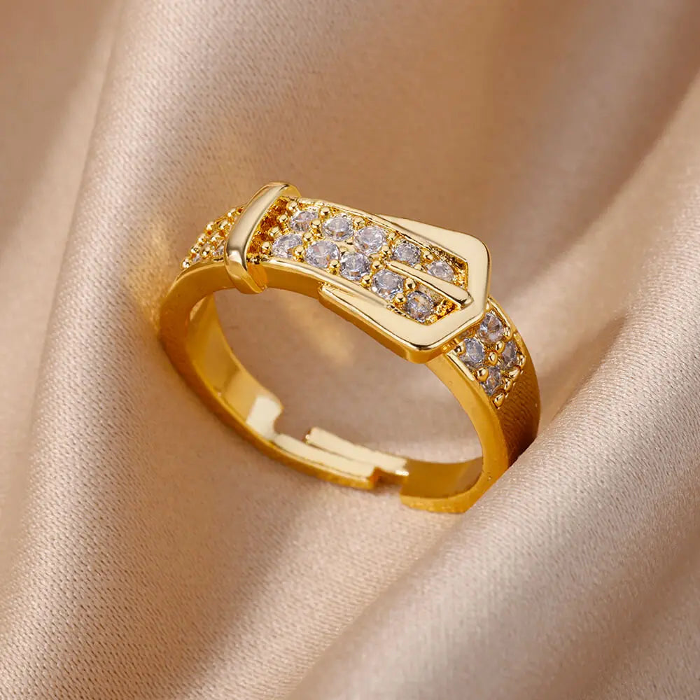 Zircon Steel Belt Finger Ring