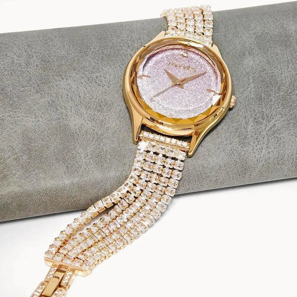 Women's Rose Quartz Diamond Jewelry Watch