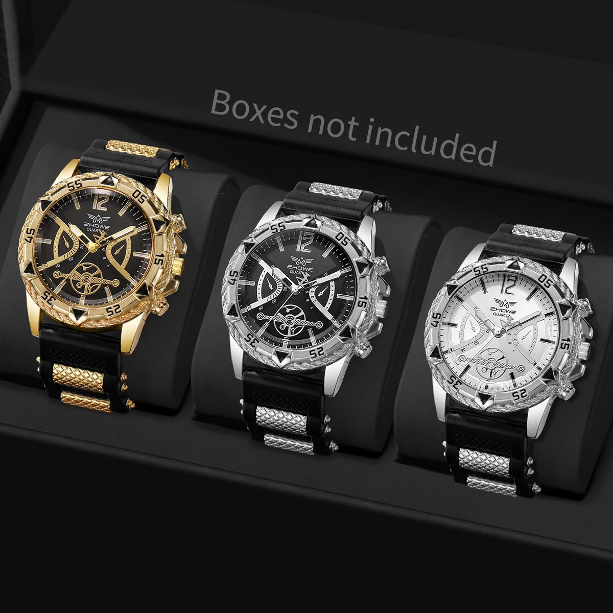 Men's Sports Watch Set with Silicone Band (3pcs)