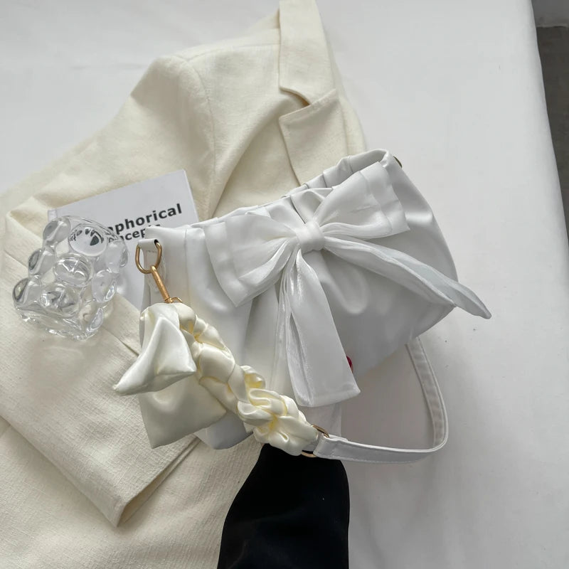 Bow Pleated Underarm Tote Bag