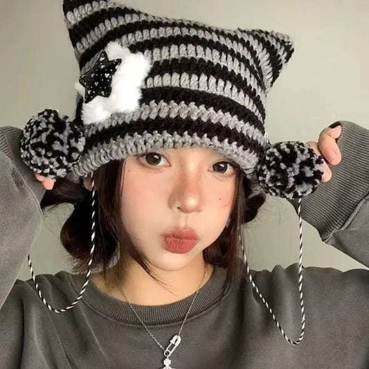 Y2K Devil Ear Knitted Beanie
