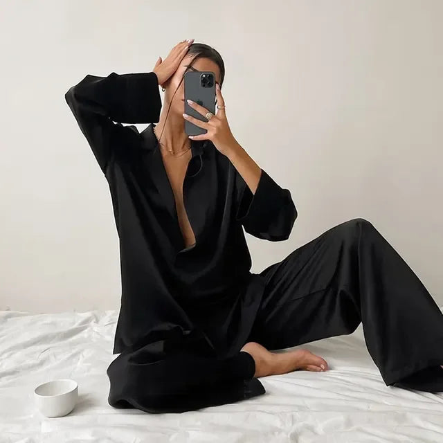 Women's Satin Silk Pajama Set Long Sleeve