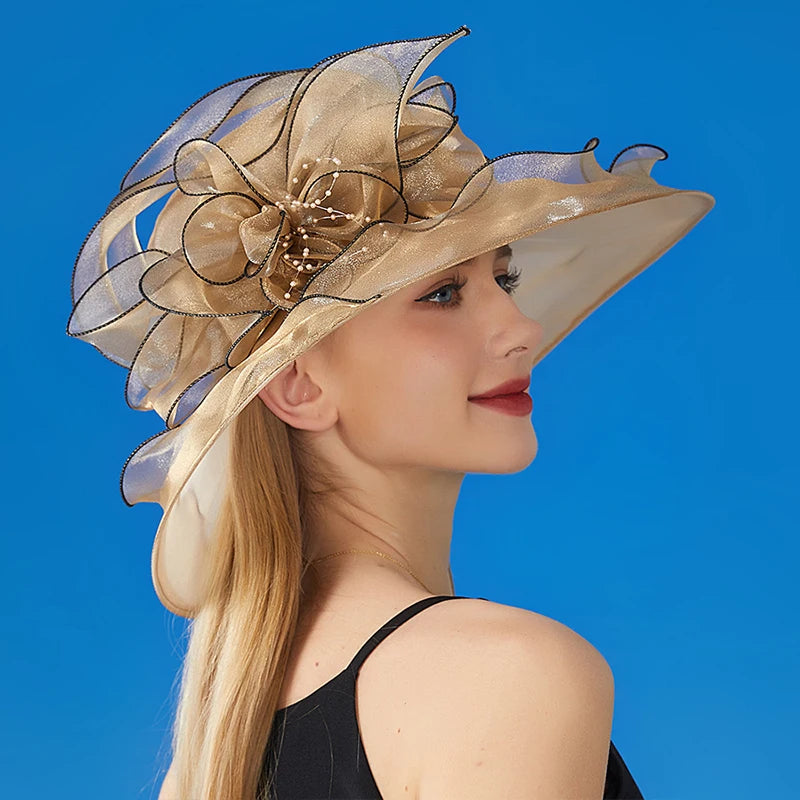 Women's Organza Wide Brim Sun Hat Beach