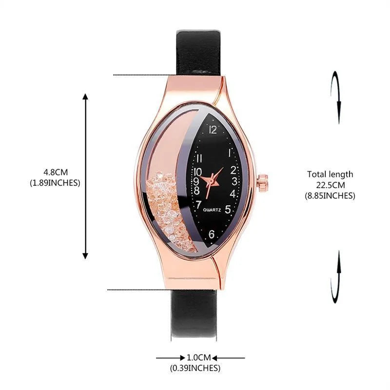 Crystal Oval Dial Leather Watch