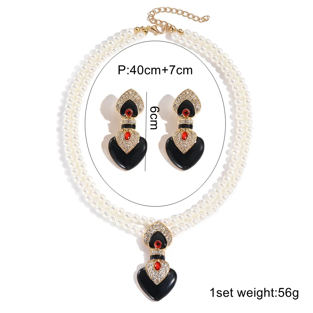 Enamel Pearl Bridal Jewelry Set