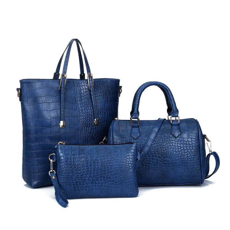 Women's Crocodile PU Leather 3-Piece Bag Set