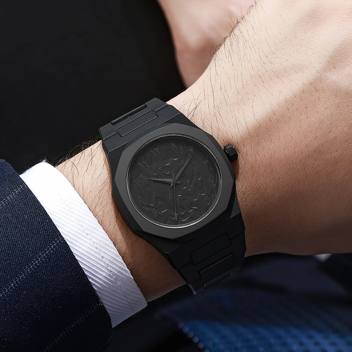All-Black Arabic Dial Men's Sports Quartz Watch