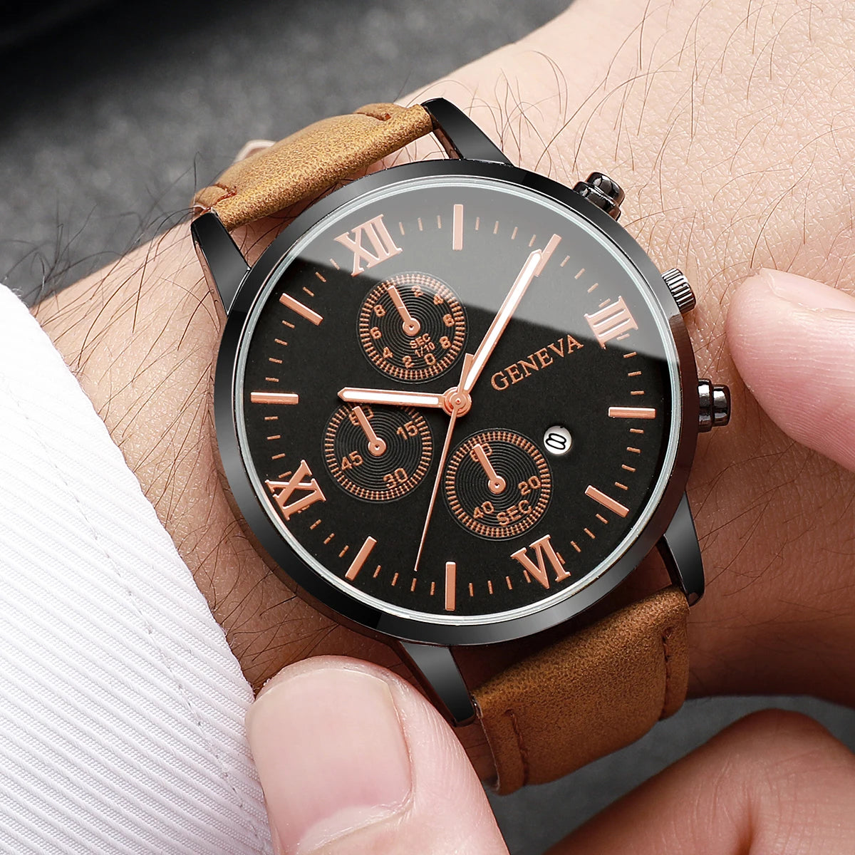Unisex Leather Calendar Quartz Watch (1-2pcs)