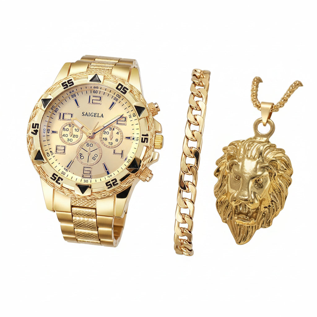 Men's Steel Watch & Jewelry Set (3pcs)