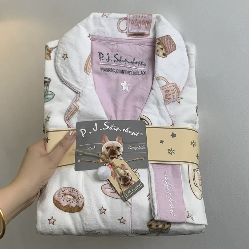 Fleece Cartoon Women Pajama Set