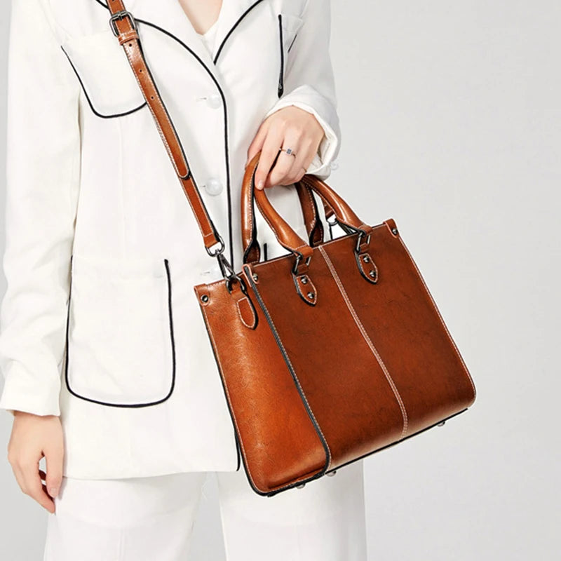 Cowhide Leather Shoulder Tote Bag
