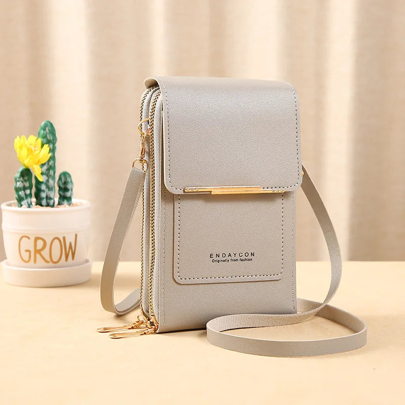 Touch Screen Leather Crossbody Wallet
