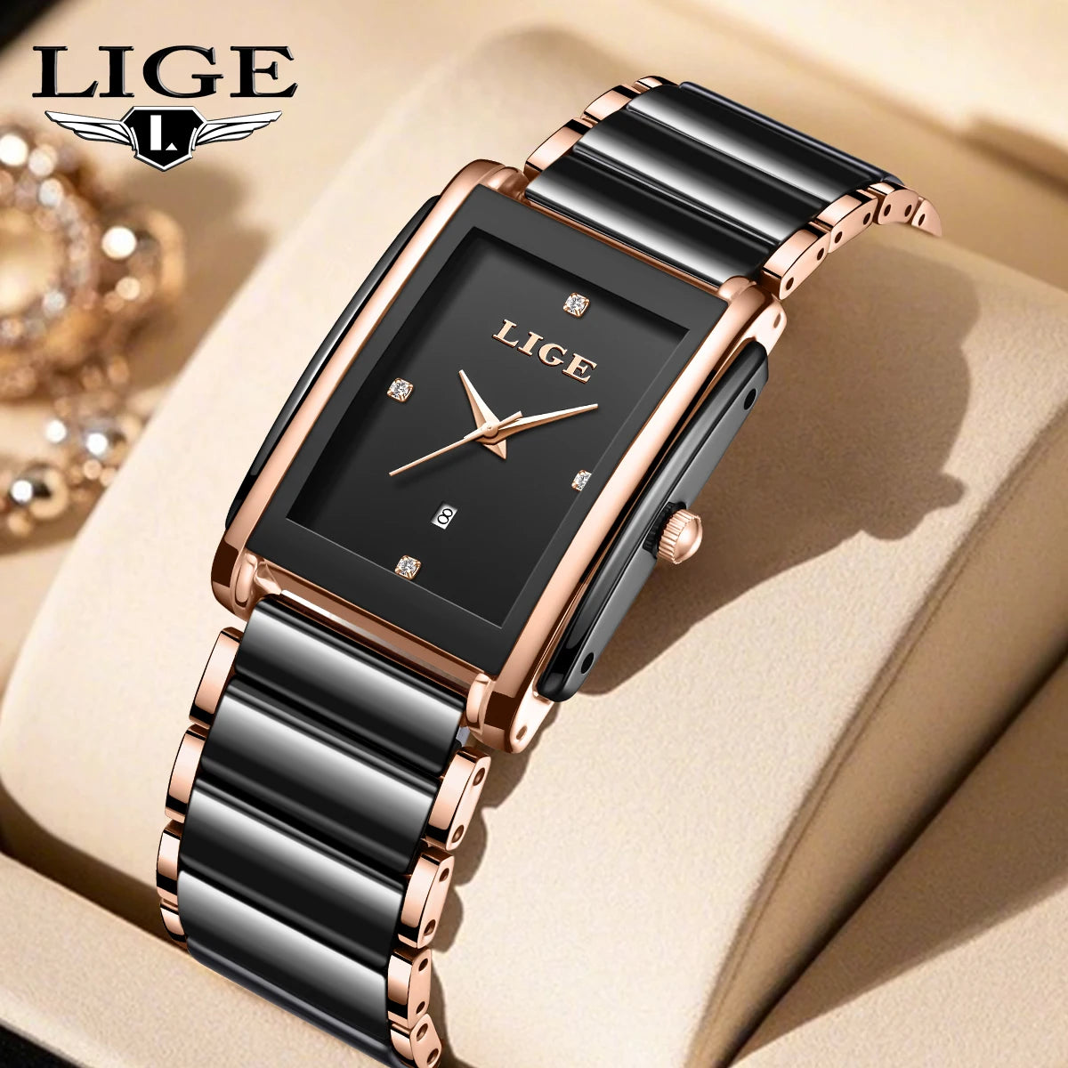 LIGE Women's Ceramic Strap Quartz Watch