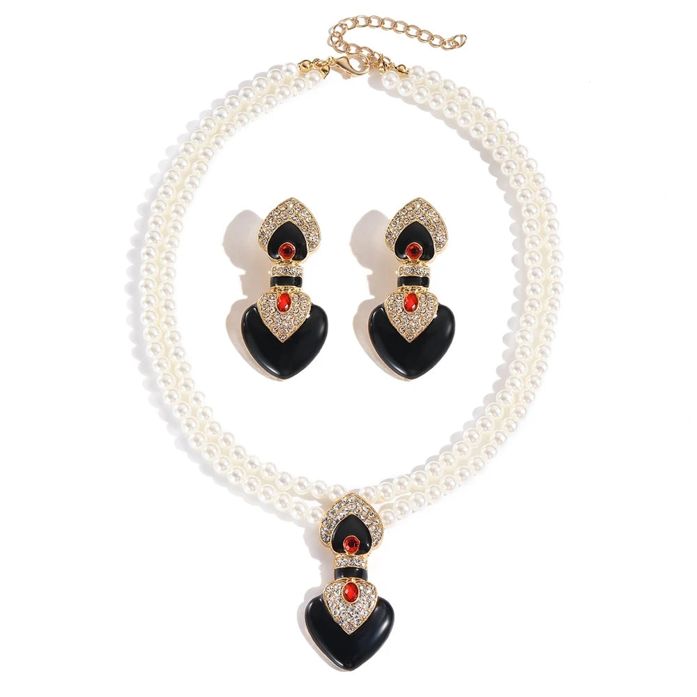 Enamel Pearl Bridal Jewelry Set