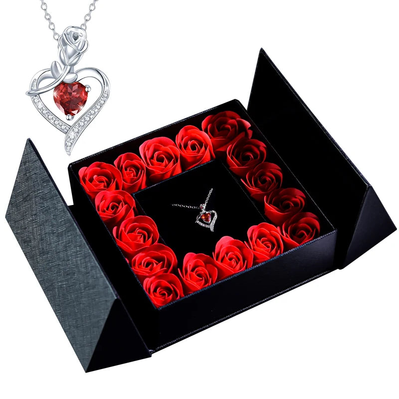 Women's Pendant Necklace Soap Rose Gift Box