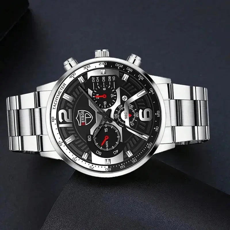 Men's Fashion Watch Set with Necklace & Bracelet (5pcs)