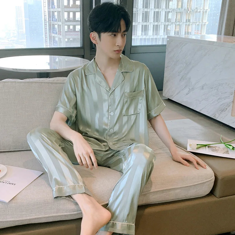 Men's Ice Silk Satin Pajama Set