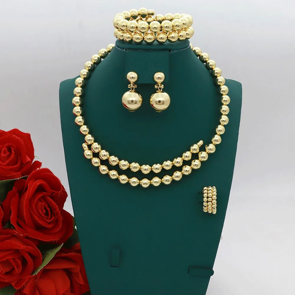 Women's 18K Gold Pearl Jewelry Set 4 Pcs